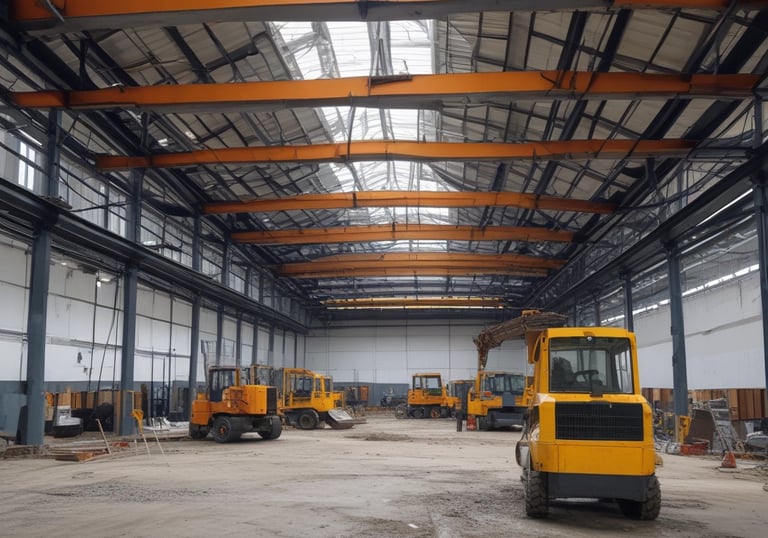 a crane is lifting a crane in a large building