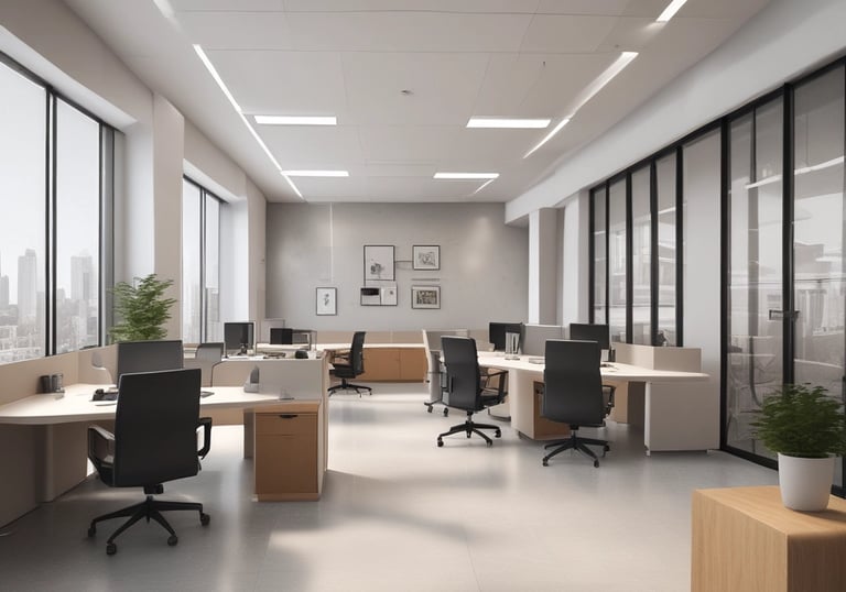 Chic hotel lobby with sleek furniture and ambient lighting.