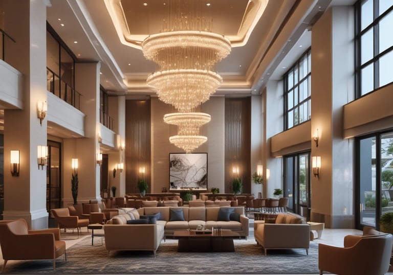 Elegant restaurant interior featuring modern decor and warm tones.