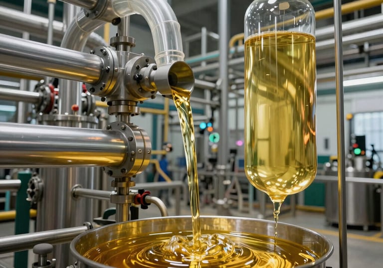 Illustration of the circular process turning used oil into eco-friendly biofuel.