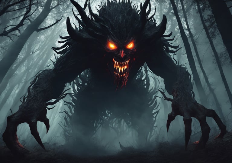 a monster or demon coming from the forest