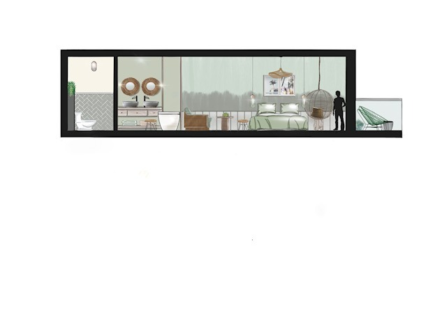 Coupe d'une chambre d'un boutique hôtel