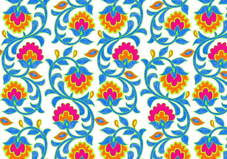 Colorful floral embroidery-inspired seamless print"