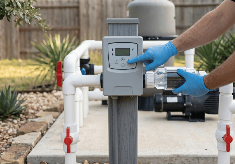 Checking a residential pool salt cell in Round Rock TX