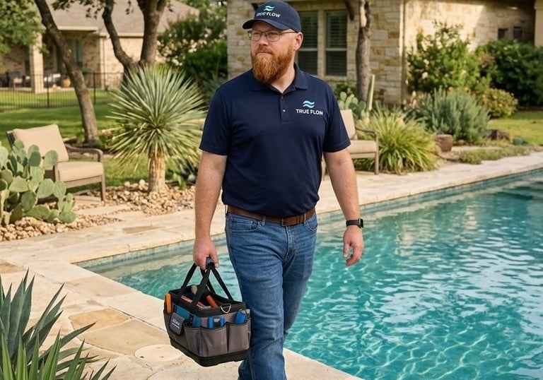 Pool technician arriving for service at a home in Round Rock
