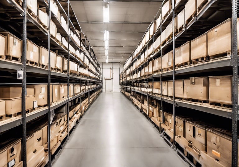 A train track in a large building with statues on it