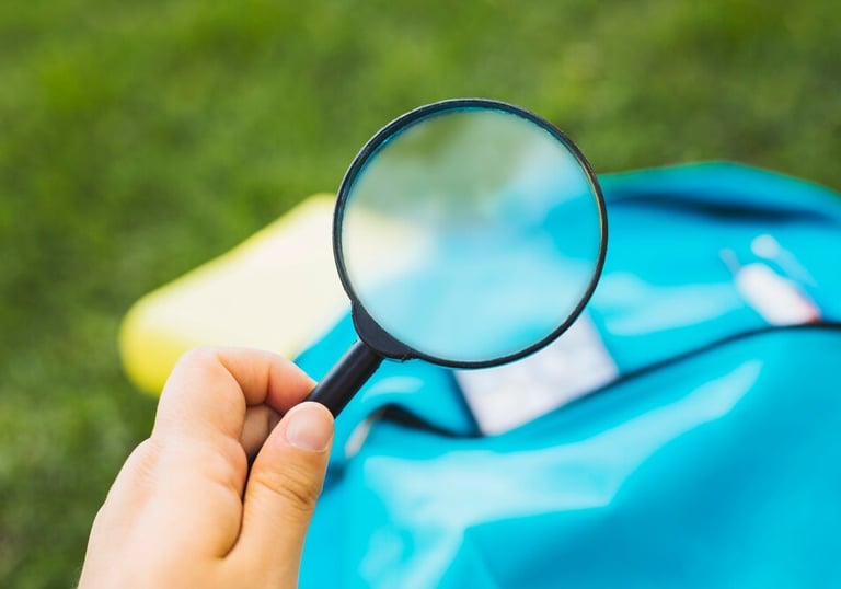 Main tenant une loupe au-dessus d'un objet flou en arrière-plan.