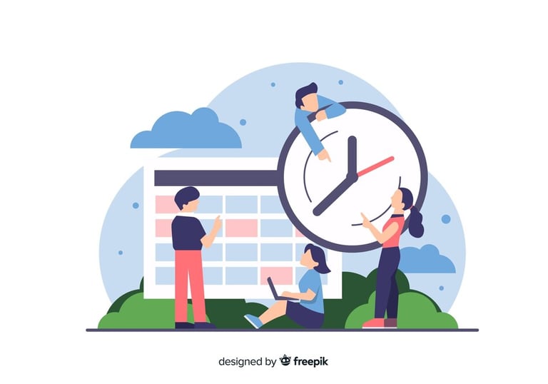 Illustration de personnes organisant leur temps autour d'une grande horloge.