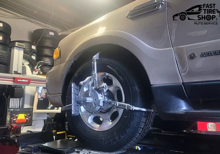 Digital tire alignment and balancing service for trucks at Fast Tire Shop East Los Angeles