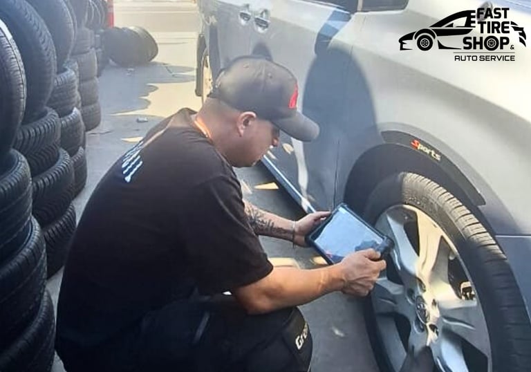Professional vehicle diagnostic scan to detect engine codes at Fast Tire Shop East LA