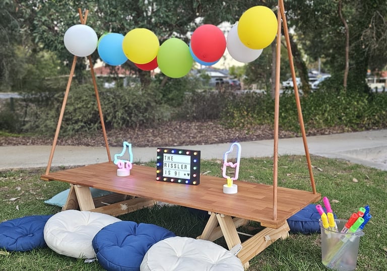 teepee picnic table hire rissler with balloon garland