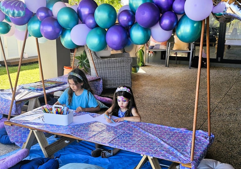 teepee picnic table hire under the sea with balloon garland