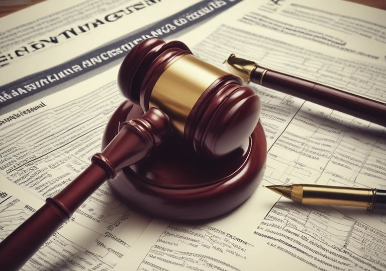 A courtroom scene with a lawyer presenting a case to a judge.