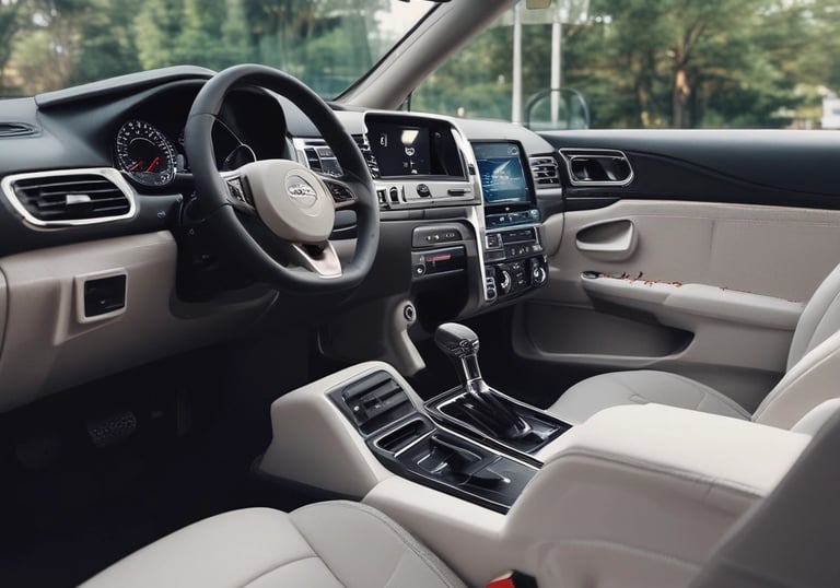 A person is working on a blue car, specifically the wheel area, with automotive tools. The individual is wearing a shirt with the word 'CLARITYCOAT' on the back. The car's front fender is visible, and the environment suggests a workshop setting.