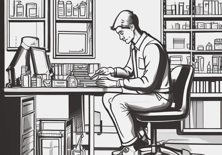 a man riding a skateboard down a street next to tall buildings