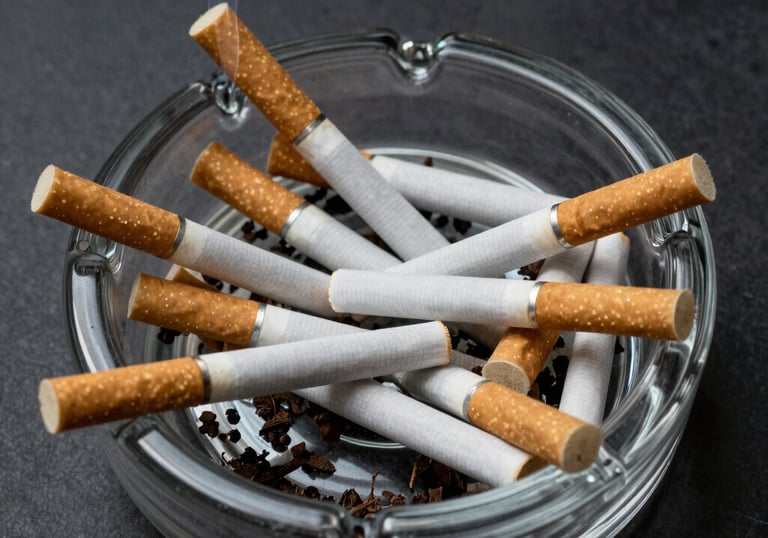 A hopeful person breaking a cigarette in half outdoors at sunrise.