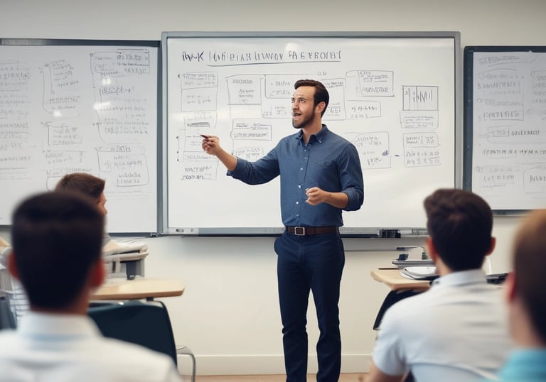 A man is standing on a stage in front of a backdrop with the text 'Social Media Marketing World'. He is wearing a patterned shirt and white pants, gesturing as he speaks. There is a podium with a microphone and two books on it. An audience is seated and listening attentively.