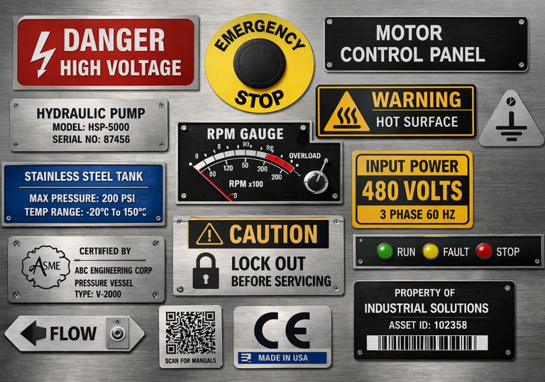 industrial metal nameplates for machinery