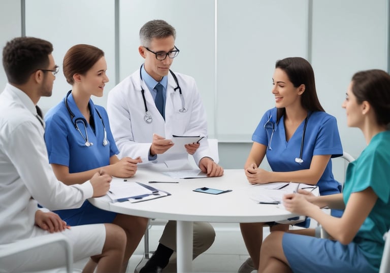 A team of healthcare professionals discussing patient care.