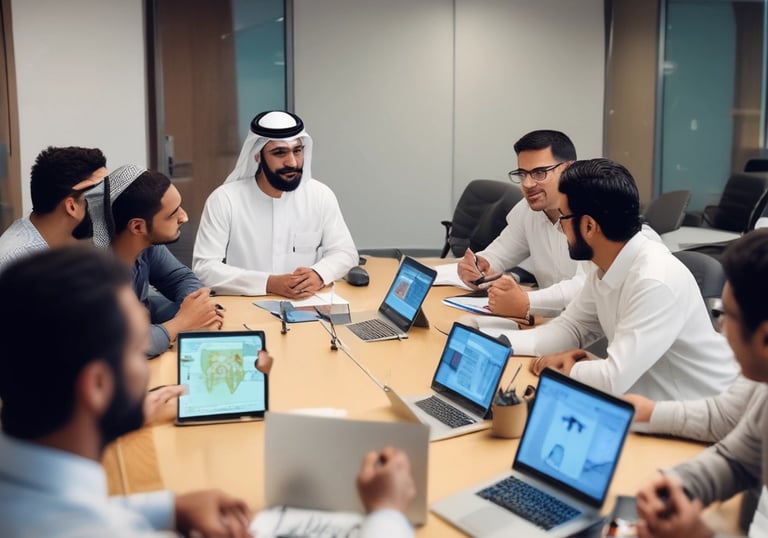 A professional consultant discussing strategies with a client in a modern office setting.