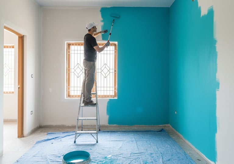 a painter is painting a wall in a room