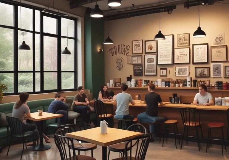 A mentor guiding an entrepreneur in a small café setting.
