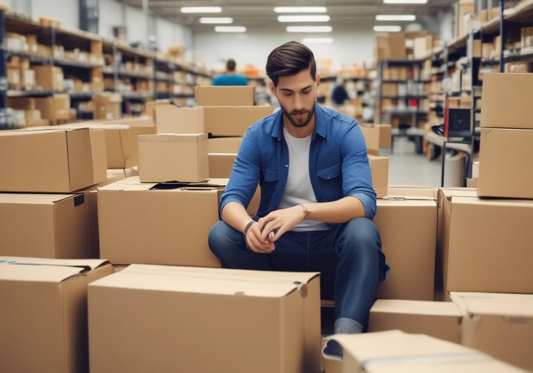 A spacious warehouse with neatly stacked pallets and organized inventory shelves.