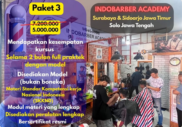 Paket academy kursus potong rambut barbershop Indobarber Academy Surabaya