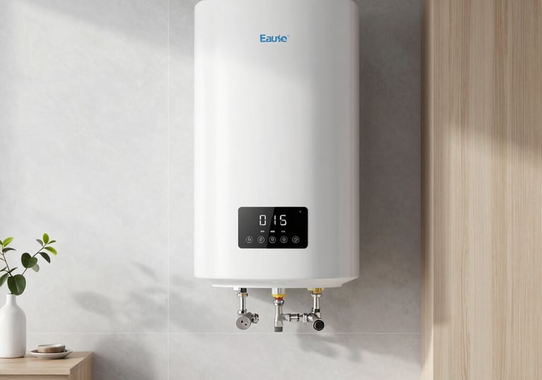 Modern smart home water heating system using solar energy surplus.