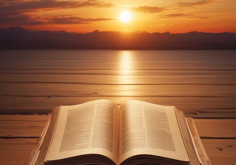 Sunrise over open book symbolizing endings and beginnings