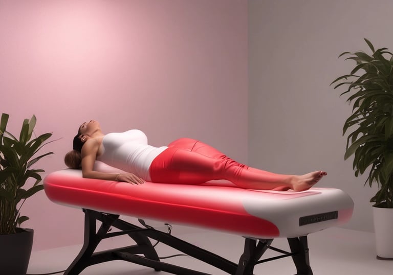 A close-up of a human torso viewed from the side, showcasing the contours of the ribcage and abdomen against a dark, patterned background.