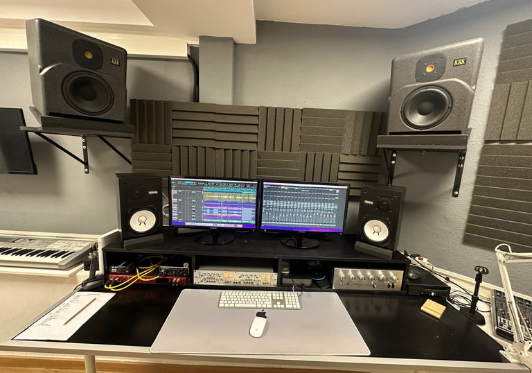 recording studio with speakers 