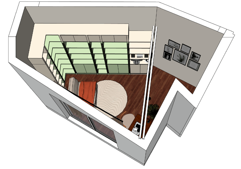 modélisation 3D du bureau vu de dessus
