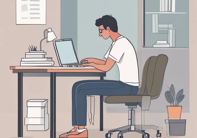 a man sitting at a desk with a laptop computer
