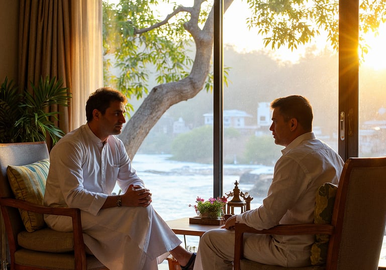 A homeopathic practitioner consulting with a patient in a clinic, discussing personalized treatment