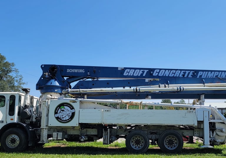 Croft Concrete boom truck in yard preparing for another pump job.