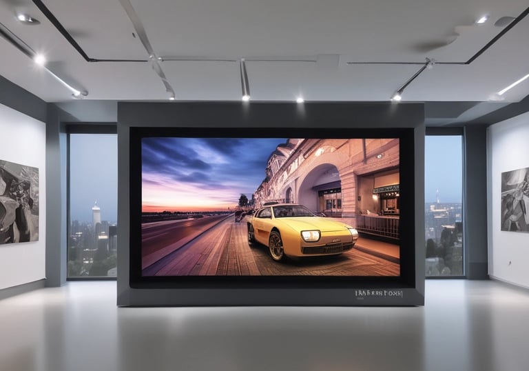 A security camera with a sleek, cylindrical design is illuminated with blue and red lighting. The brand name 'Briton' is visible on the side of the camera. The camera lens reflects a bright blue light, contrasting sharply against the dark background.