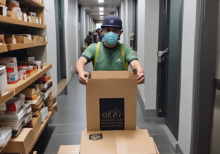Interior of a grocery store with various fresh produce and canned goods visible. Brightly lit ceiling illuminates oranges, potatoes, and large cans of Milo placed on shelves. Several people are seen shopping in the background near a seafood section.