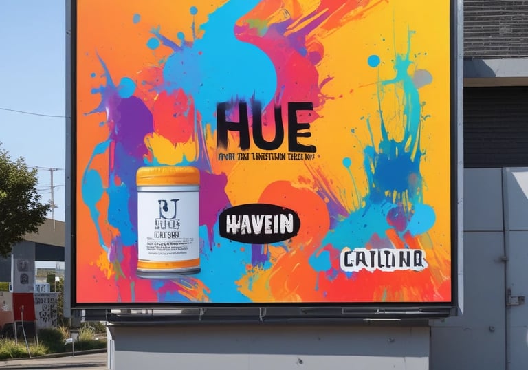 A large advertisement painted on the side of a building promotes painting your property regularly to save money, showing a rustic house silhouette. To the left, a construction site with a demolition crane indicates possible urban development. Shipping containers and a rooftop are visible, suggesting an industrial area.