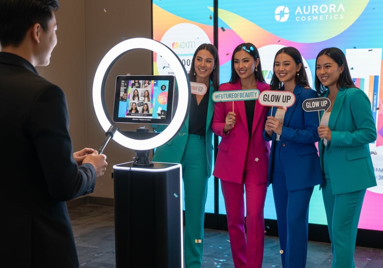a group of people standing around a video screen