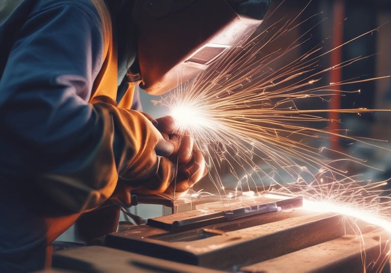 A skilled welder working on a metal structure.