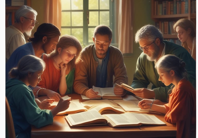A church entrance with an outdoor setup featuring a canopy tent over a table and a wooden podium. The area is decorated with white chairs adorned with light blue ribbons, facing the podium. There's a large stained-glass window on the building façade and several benches lined up beneath it.