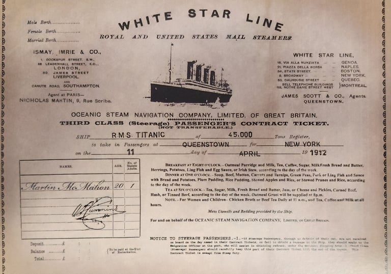 Ticket Issued at the Titanic Experience in Cobh, Ireland