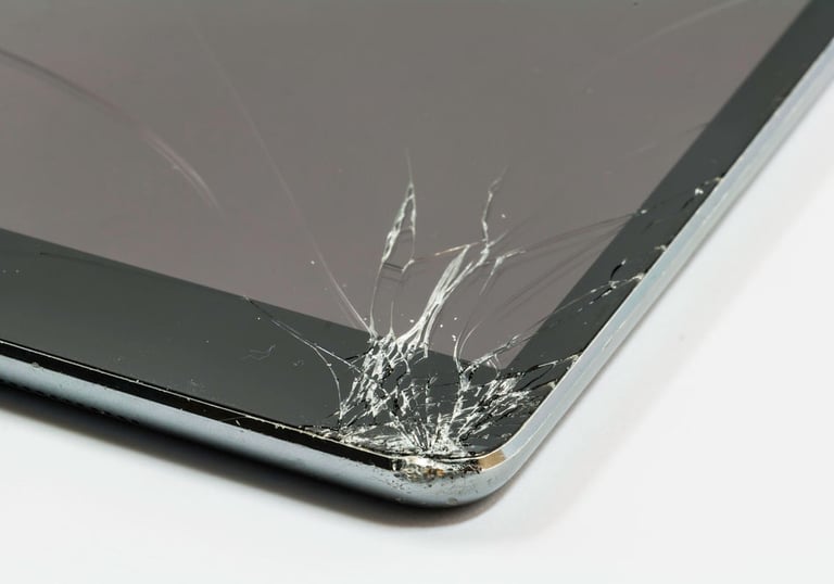 a broken tablet screen showing a broken screen