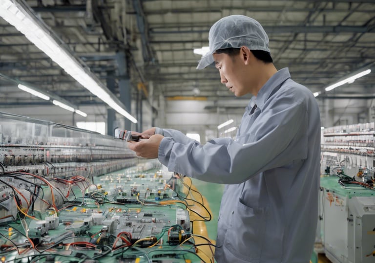 a man in a factory doing quality inspection