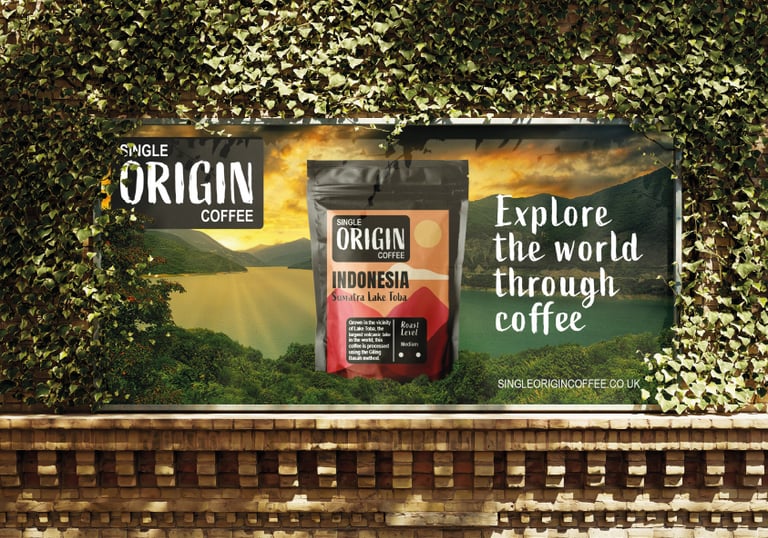 a billboard displaying single origin coffee designed by City Walls Design