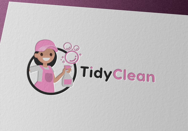 a woman cleaning logo on a business card