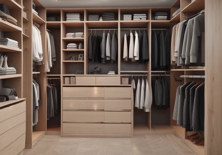 A modern kitchen features natural wood cabinets with a U-shaped configuration. The countertops are brown and complement the beige tiled floor. A stainless steel double sink with a chrome faucet is centrally located under the cabinets, while a black gas stove with an overhead range hood is on the right. Recessed ceiling lights brighten the space, and a dark kitchen mat is placed on the floor.
