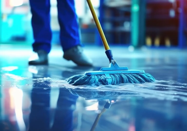 Commercial cleaning service maintaining a clean and professional business interior