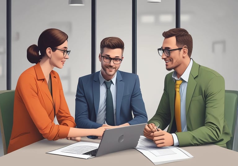 A diverse team of professionals discussing AI strategies around a conference table.